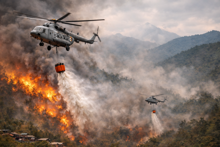 अरुणाचल प्रदेश: जंगल की भीषण आग बुझाने के लिए IAF का Mi-17 V5 हेलीकॉप्टर तैनात